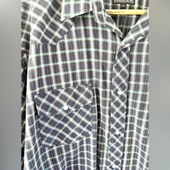 Roper Blue & Silver Metallic Plaid Collared Pearl Snap Western Shirt Size XL - Picture 5 of 11